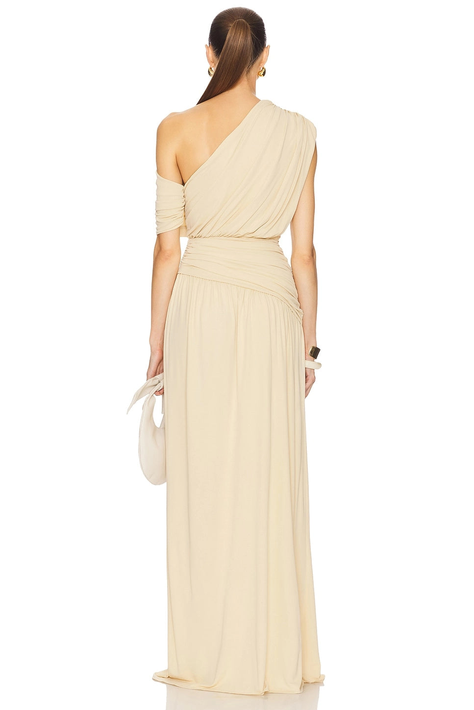 Reunindo vestido maxi sólido de um ombro