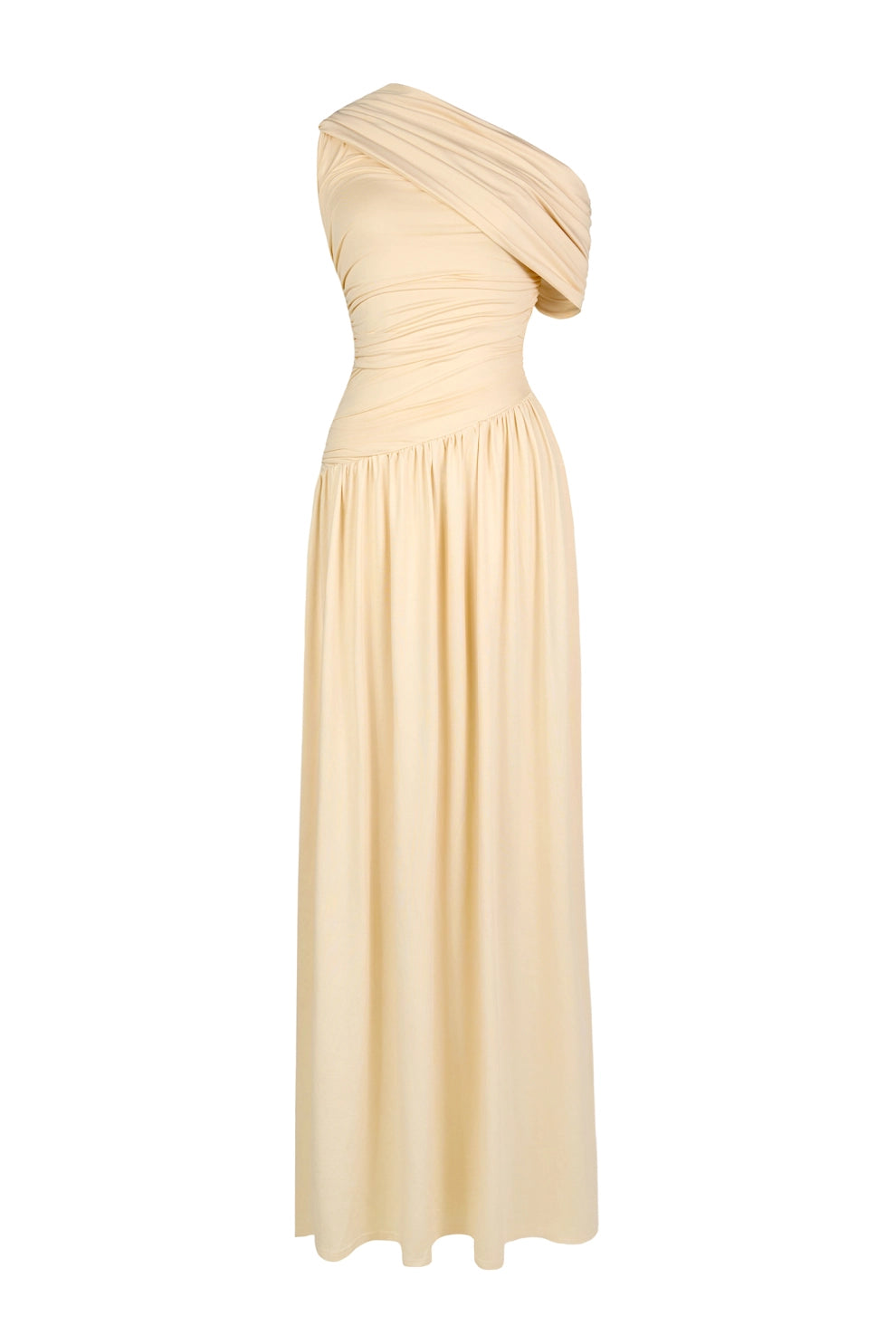 Reunindo vestido maxi sólido de um ombro