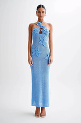 Vestido longo de crochê com apliques florais Beverly