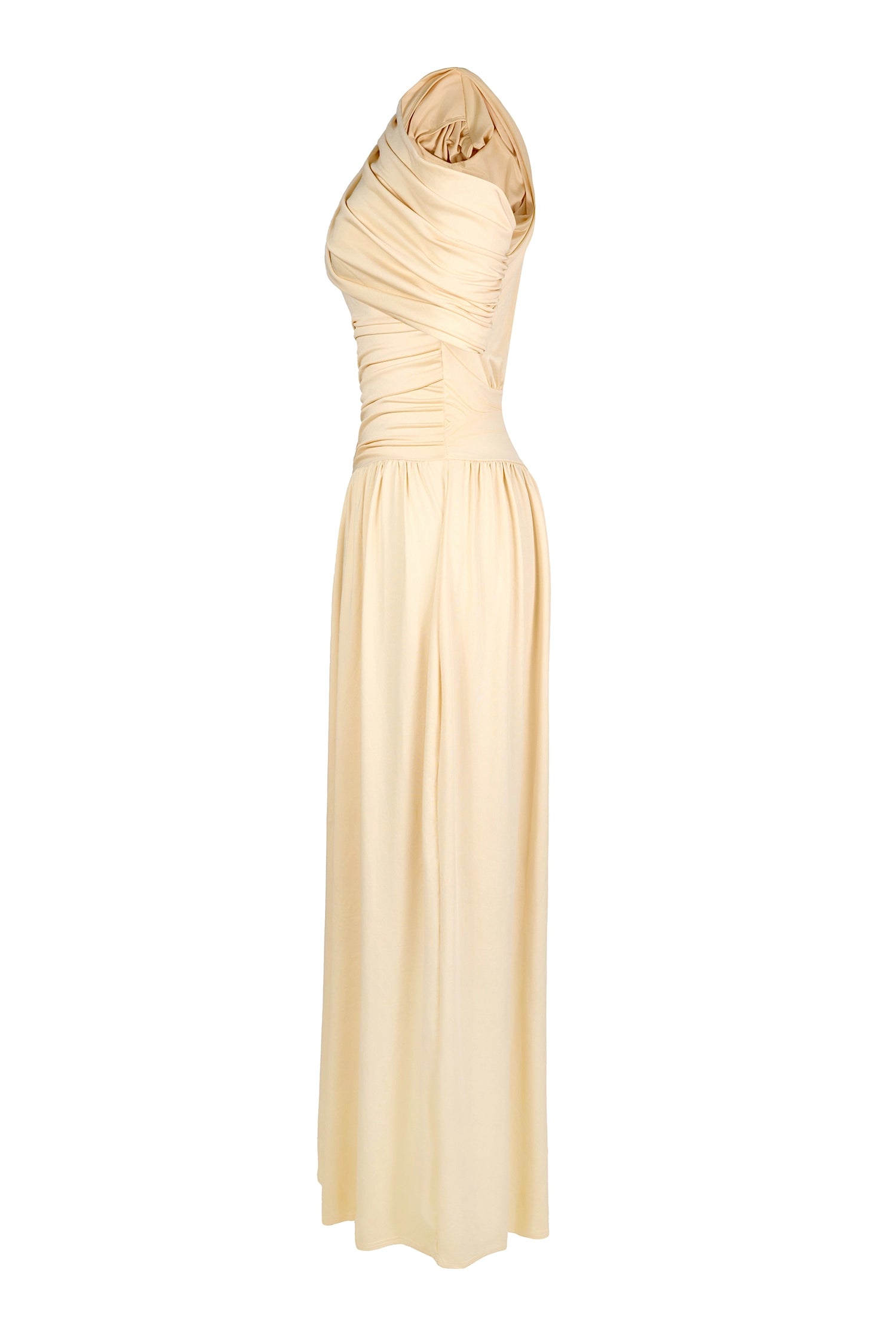 Reunindo vestido maxi sólido de um ombro