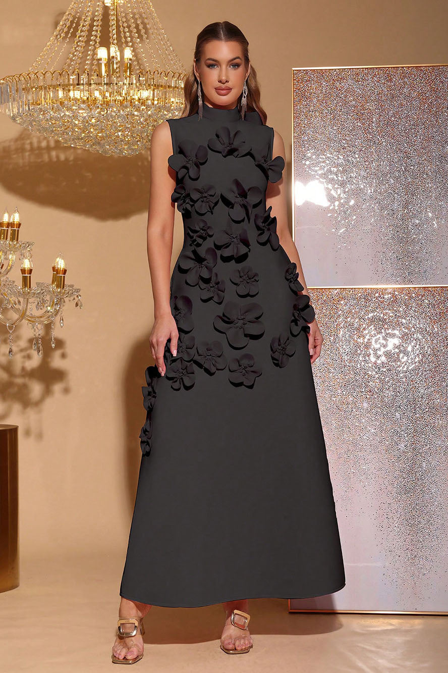 Vestido longo sem mangas com flores Ethel
