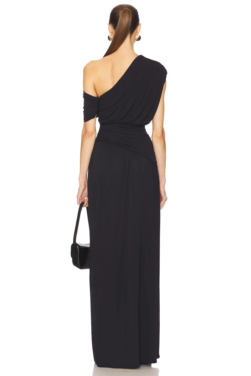 Reunindo vestido maxi sólido de um ombro