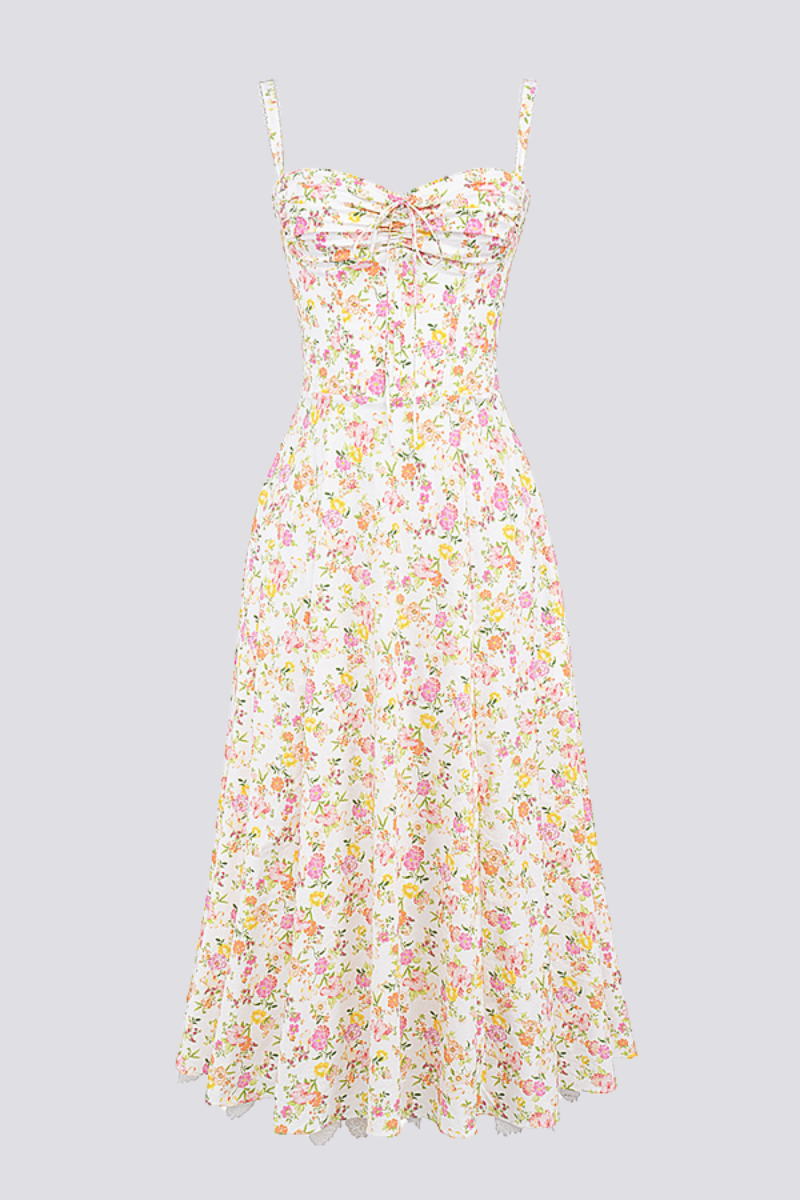 Vestido maxi floral franzido Athenais