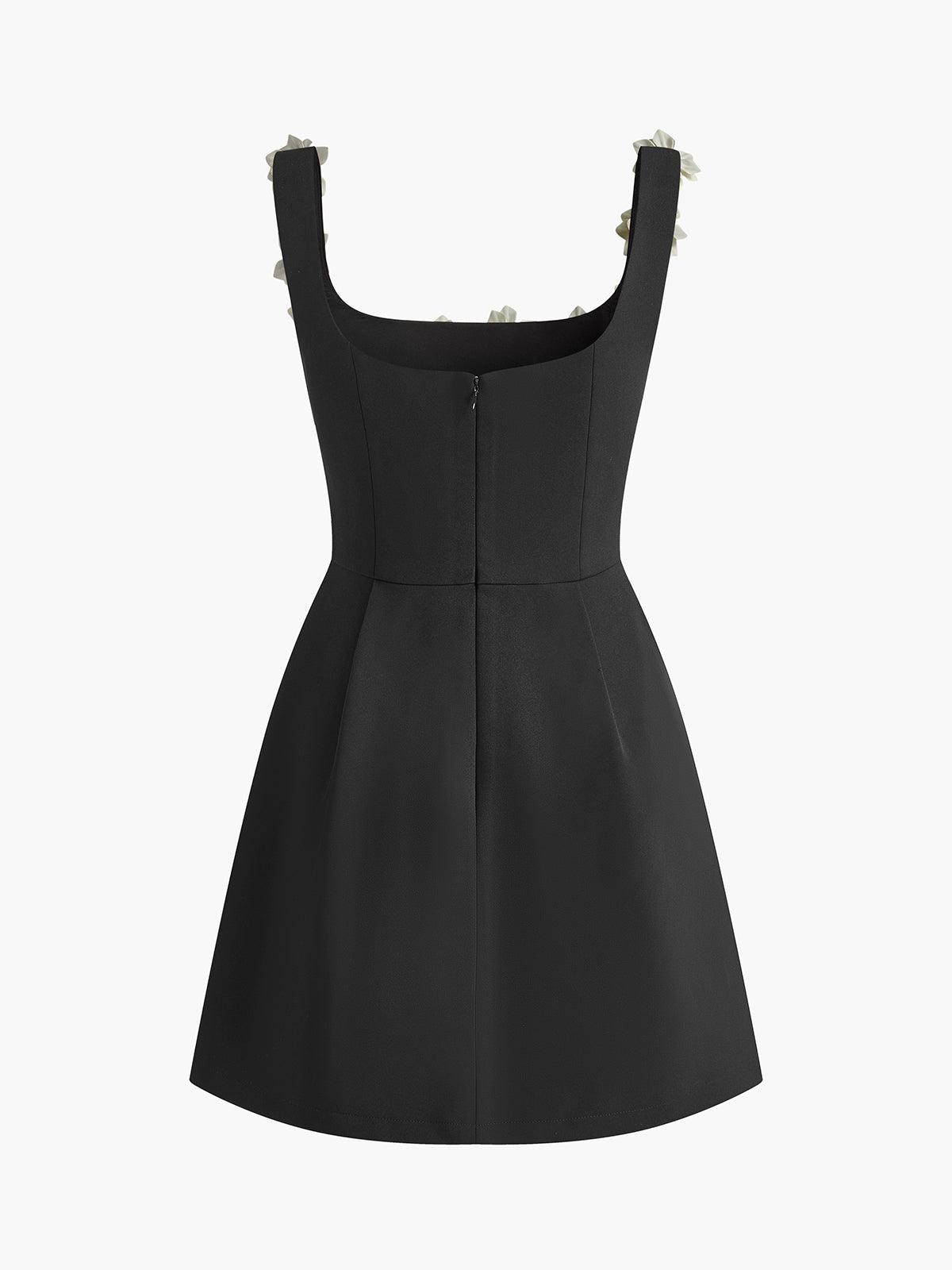 Vestido regata com zíper e flores 3D nas costas