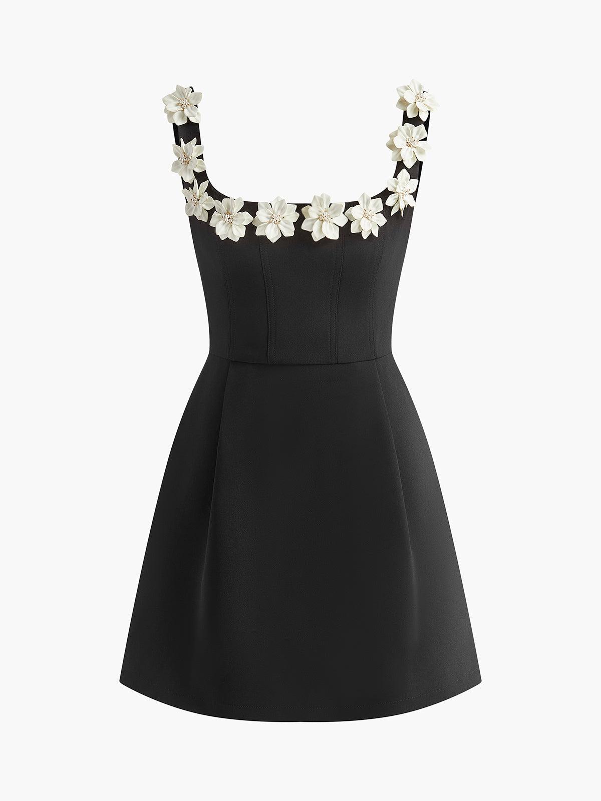 Vestido regata com zíper e flores 3D nas costas