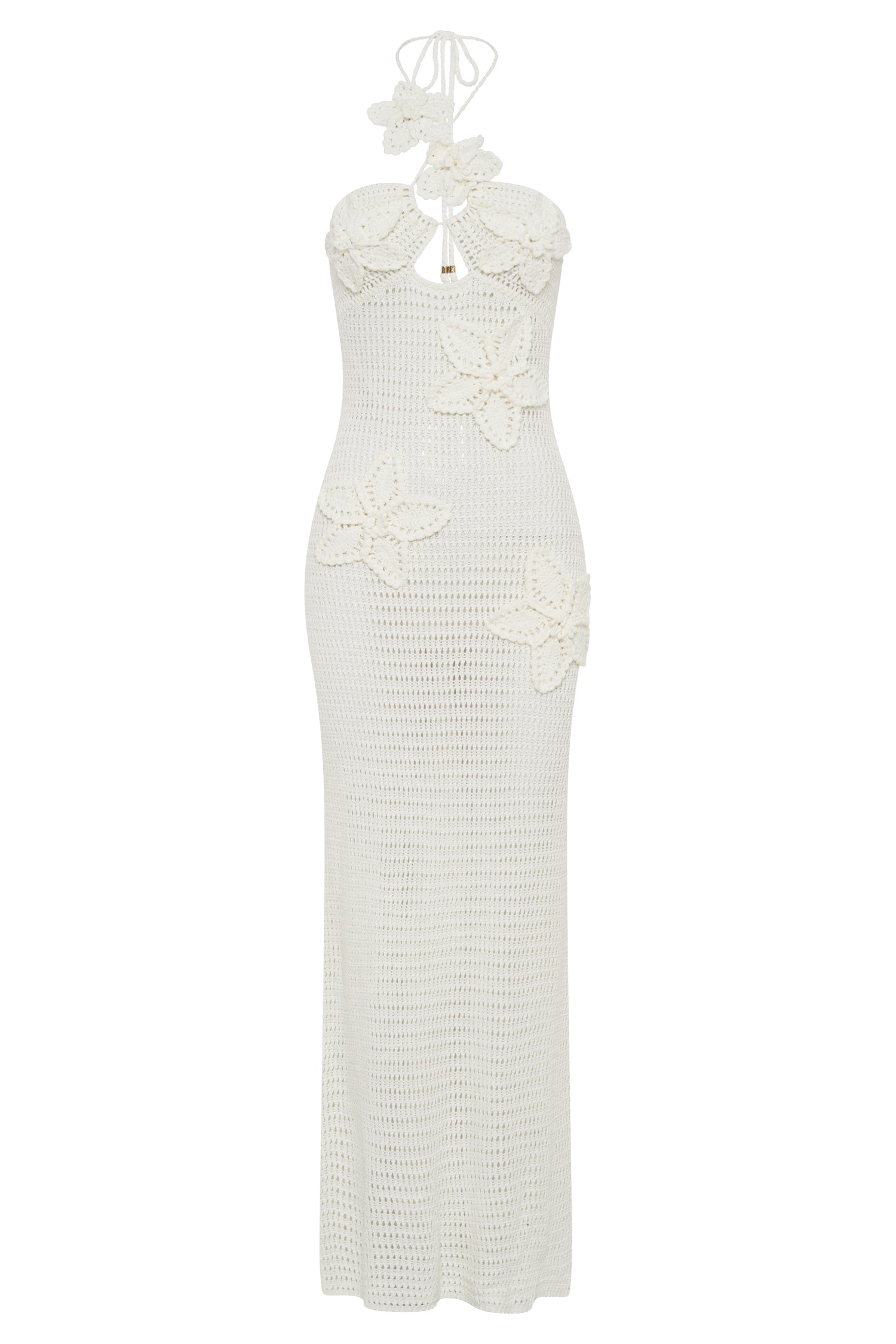 Vestido longo de crochê com apliques florais Beverly
