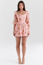 Vestido curto com decote quadrado floral divino