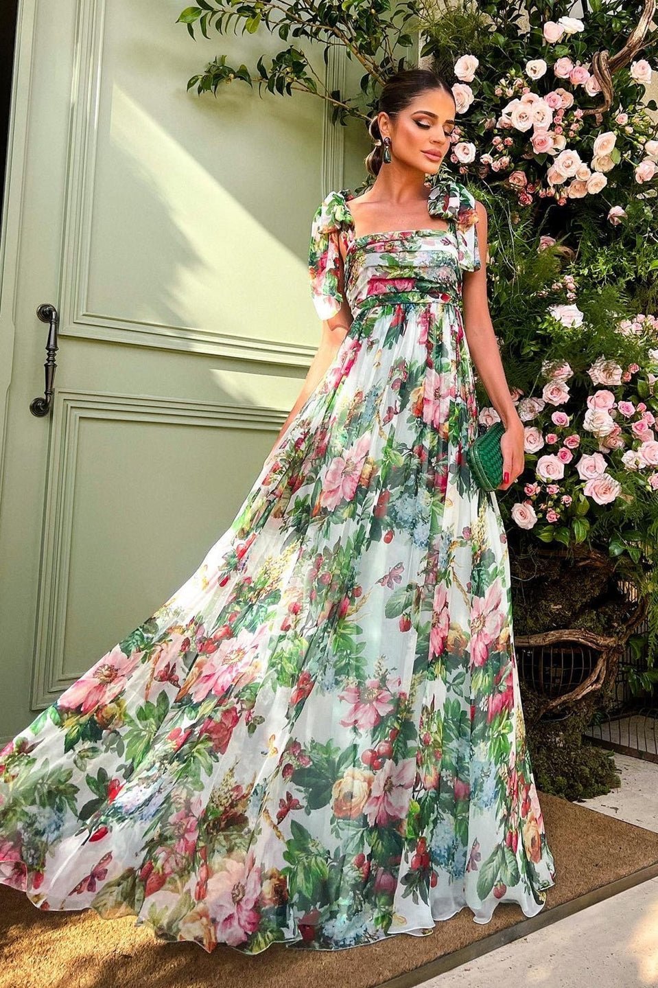 Vestido longo estampado com alças Dinah