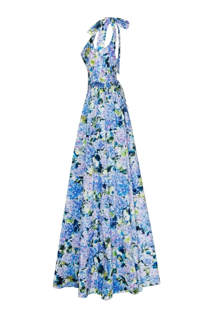 Vestido longo com alça estampada e hortênsia Kacey
