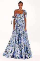 Vestido longo com alça estampada e hortênsia Kacey