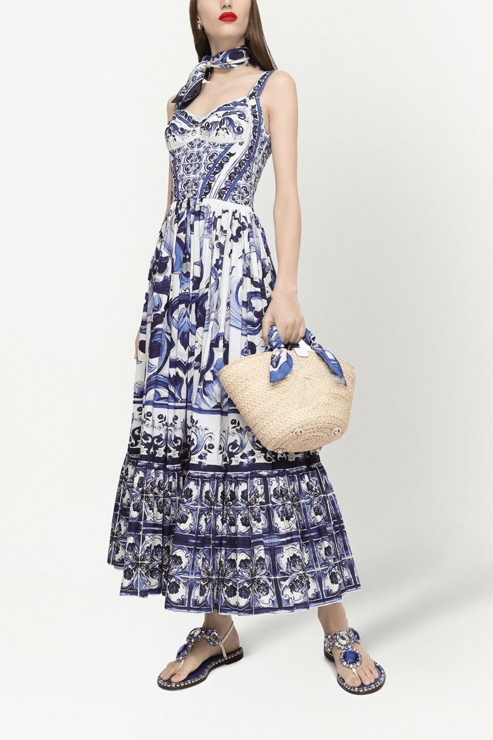 Vestido longo com alça franzida estampada Sibyl
