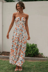 Vestido longo de verão com decote halter e estampa floral Sue