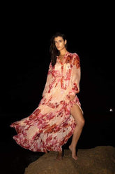 Vestido Maxi Floral Sylvia com Mangas Compridas