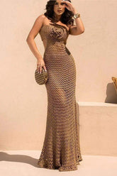Vestido longo de crochê com decote halter Yedda