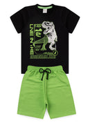 Conjunto Verão Menino Preto Camiseta e Bermuda Dino