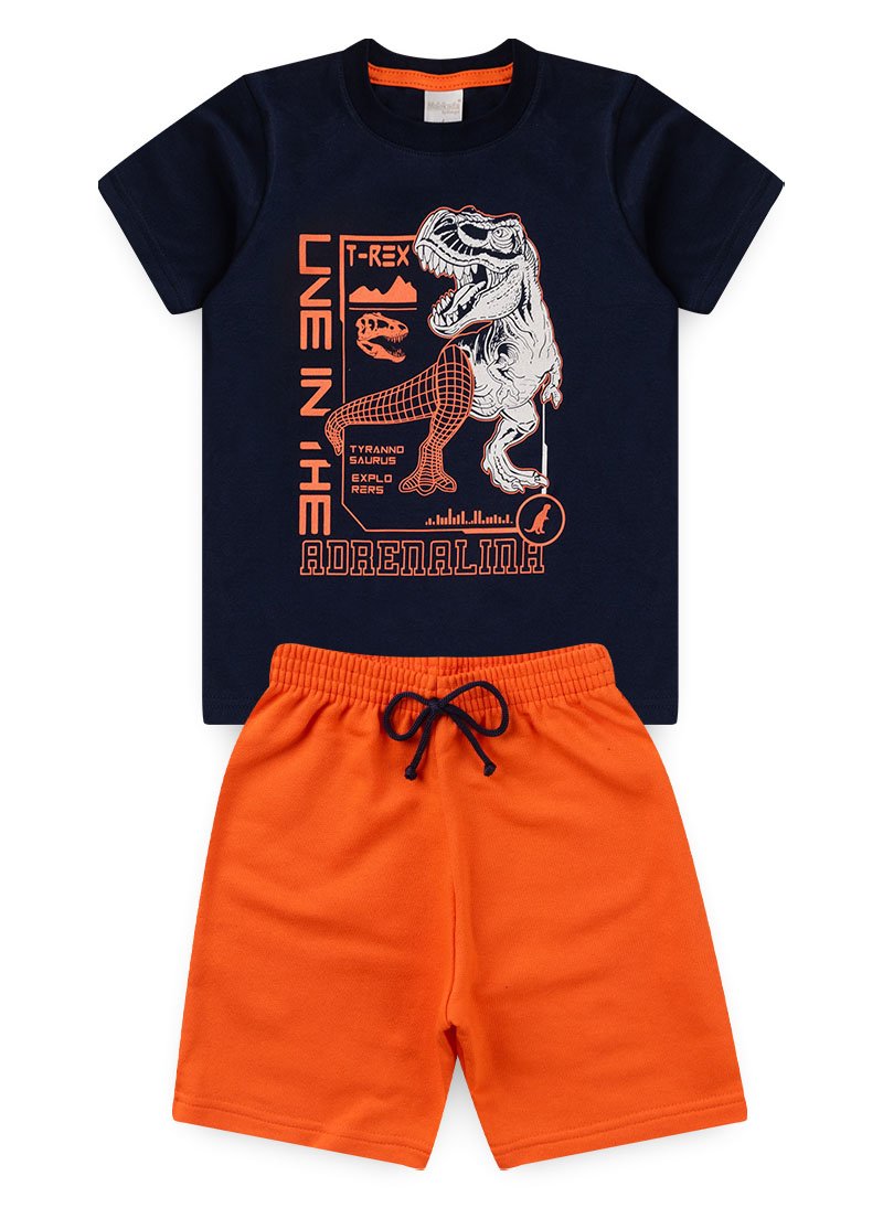 Conjunto Verão Menino Marinho Camiseta e Bermuda Dino