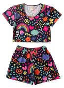 Conjunto Verão Menina Marinho Cropped e Shorts Chuva de Cores