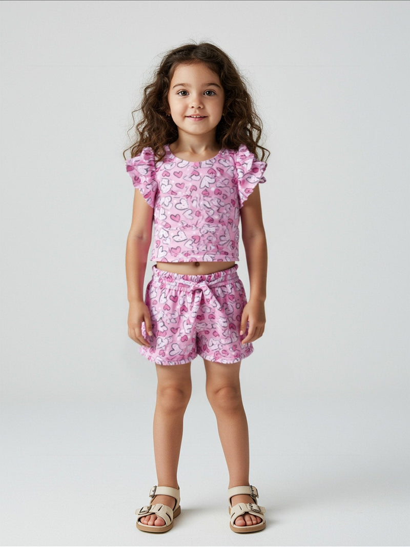 Conjunto Bebê Cropped/Short Menina Verão   Rosa