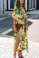 Floral Plunge Half Sleeve Dress