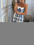 Ethnic Floral Print Back Smocked Loose Midi Dress