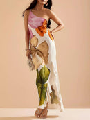Elegant Exquisite Floral Print One-shoulder Maxi Dress