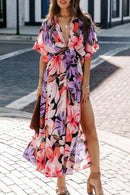 Floral Plunge Half Sleeve Dress
