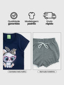 Conjunto Infantil Cropped/Short Menina Verão  Azul Marinho