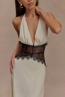 Vestido longo sexy com decote halter e costas nuas