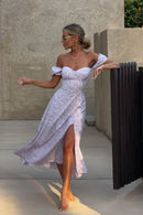 Vestido longo com estampa floral Alison e decote em U