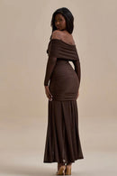 Vestido longo com fenda sem alças e estampa Pam