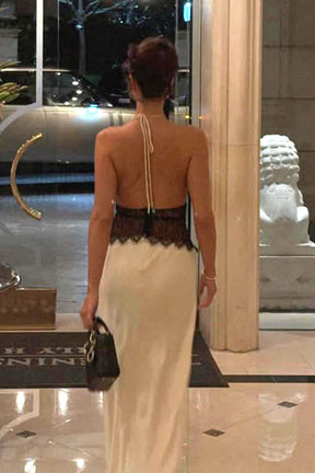 Vestido longo sexy com decote halter e costas nuas