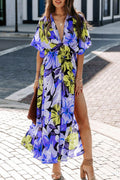 Floral Plunge Half Sleeve Dress