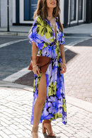 Floral Plunge Half Sleeve Dress
