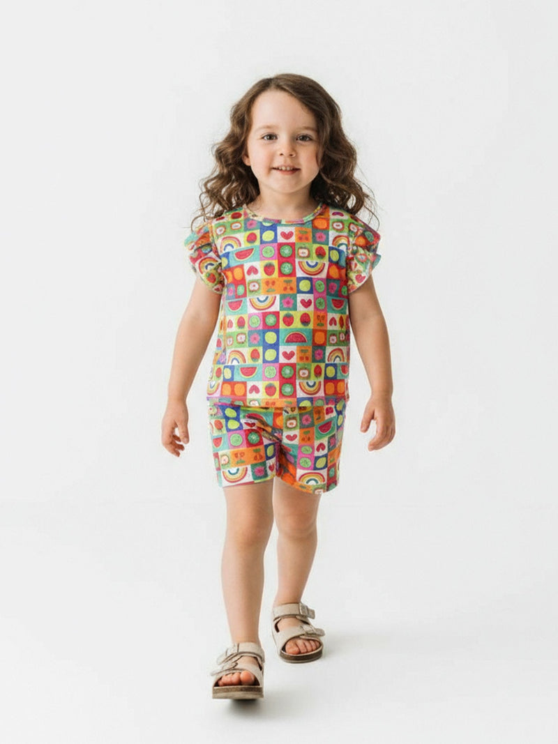 Conjunto Infantil Cropped/Short Menina Verão  Laranja