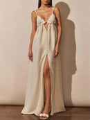 Celeste V-neck Flower High Slit Maxi Dress