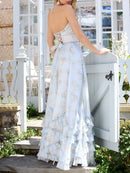 Floral Faux Pearl Frill Split Maxi Dress