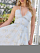 Floral Faux Pearl Frill Split Maxi Dress