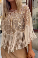 Party Ready Sequin Fringe Cape Satin Dress