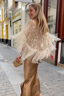 Party Ready Sequin Fringe Cape Satin Dress