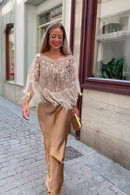 Party Ready Sequin Fringe Cape Satin Dress