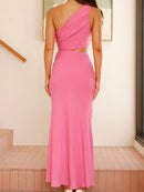 Solid color off-shoulder dress with 3D flowers