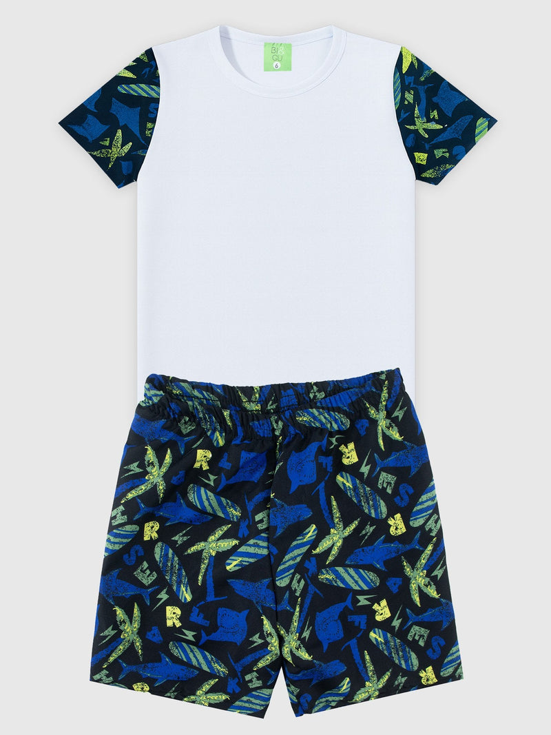 Conjunto Infantil Camiseta/Bermuda Menino Verão  Branco