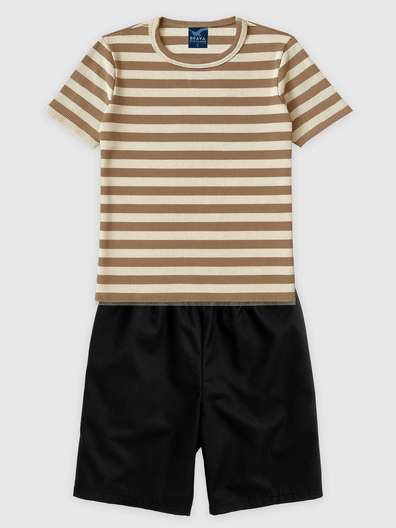 Conjunto Infantil Camiseta/Bermuda Menino Verão  Marrom