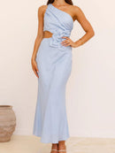 Solid color off-shoulder dress with 3D flowers