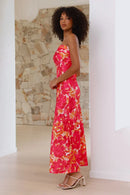 Vestido longo Miya - Floral rosa/vermelho