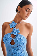 Vestido longo de crochê com apliques florais Beverly