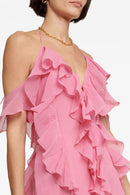 Vestido longo rosa névoa rosa