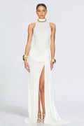 Colorblock Fitted Slit Hem Maxi Dress