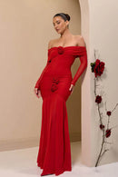 Vestido longo com fenda sem alças e estampa Pam