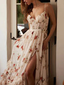 Floral Frill Split Maxi Dress